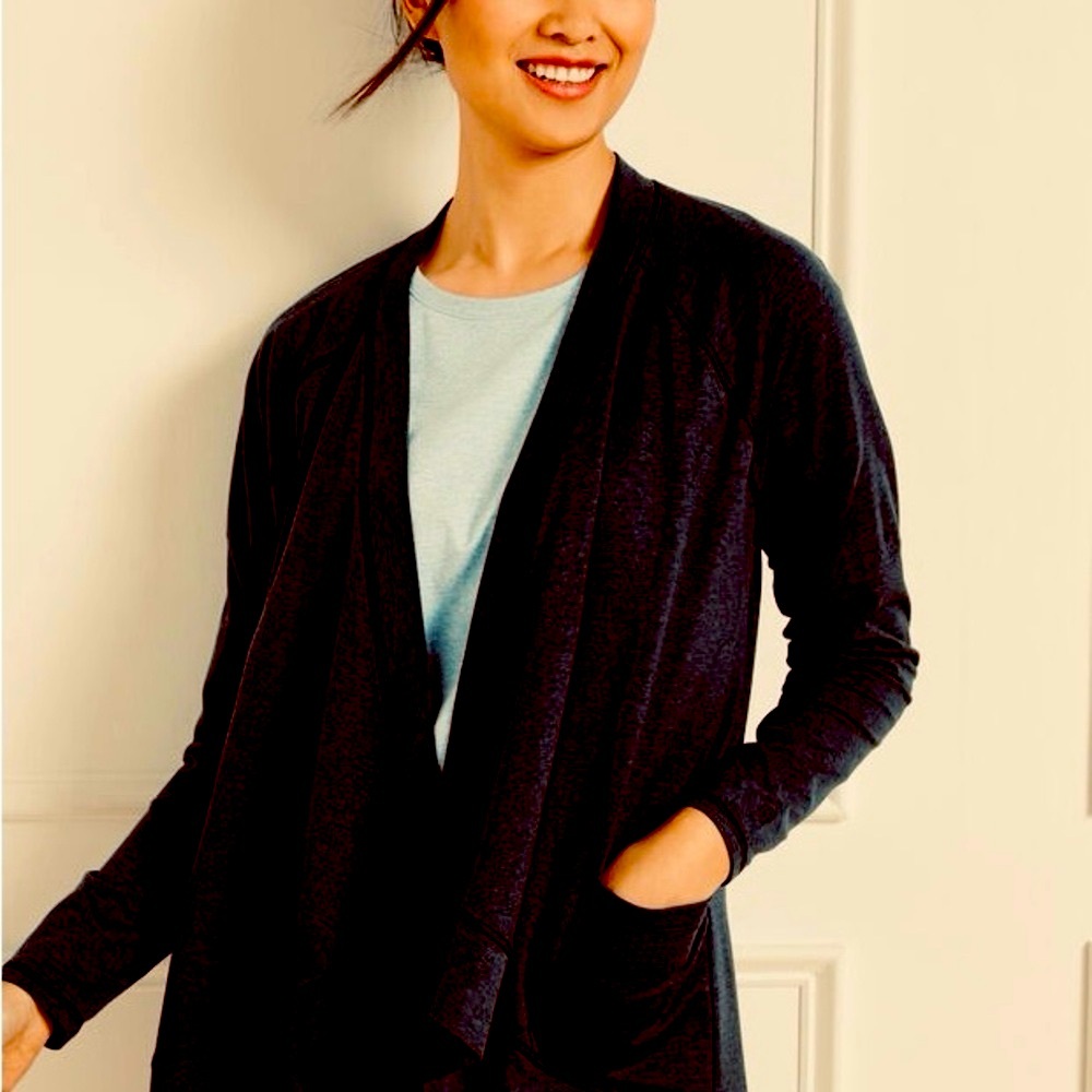 TALBOTS NWOT Buttery Soft Black Draped Cardigan M